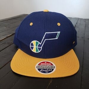 Zephyr Trucker Hat Flat Brim Navy Blue Mustard Yellow Utah Jazz NBA Basketball
